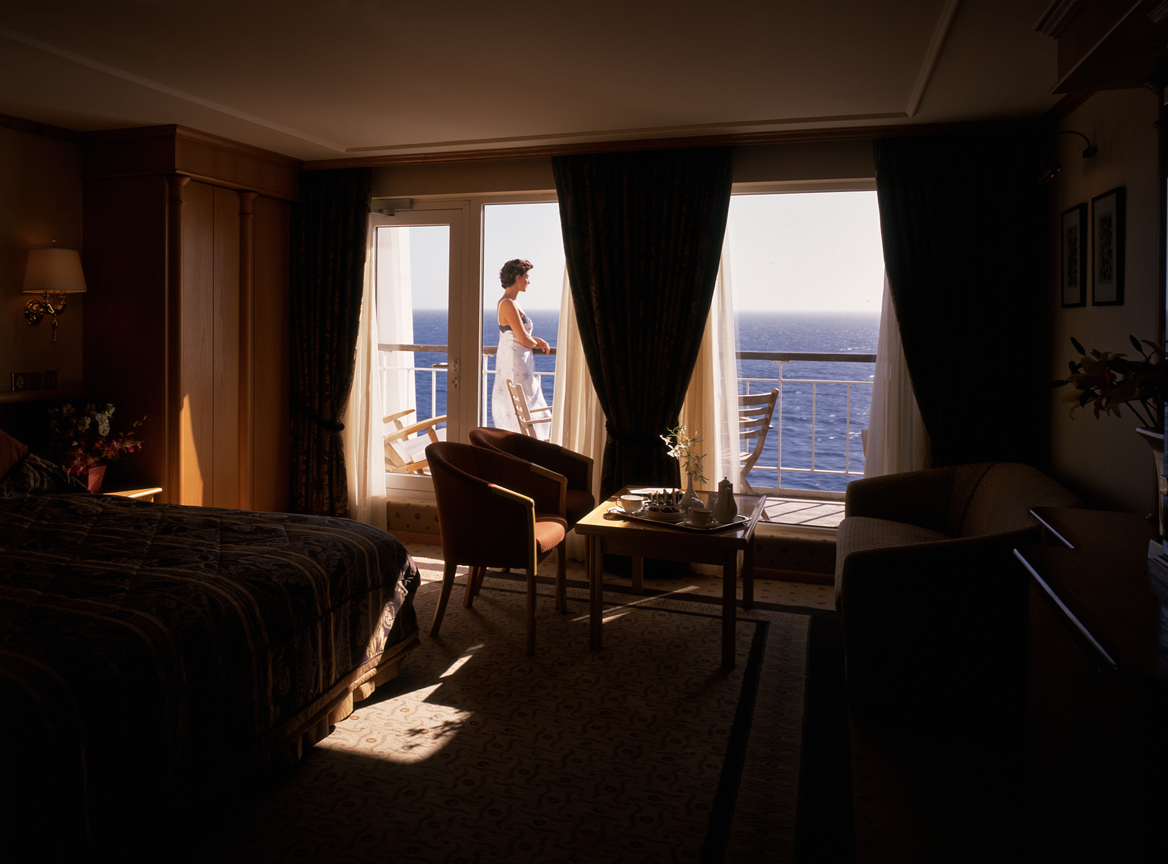 Woman Relaxing on Board Ship, Cunard Line